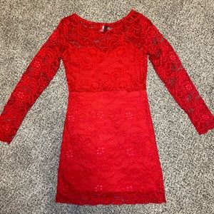 H&M Red Lace Long-Sleeve Dress